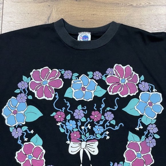 Vintage NiteWear Sleep Tee One‎ Size Puffy Paint Heart 80s 90s Gown Shirt Black - Picture 2 of 11